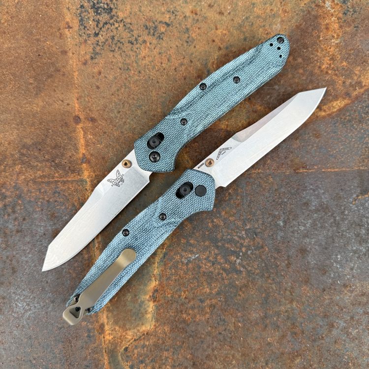 Benchmade Osborne Axis Lock Denim Micarta Scales 3.4" Stonewashed M390 Blade Folding Knife